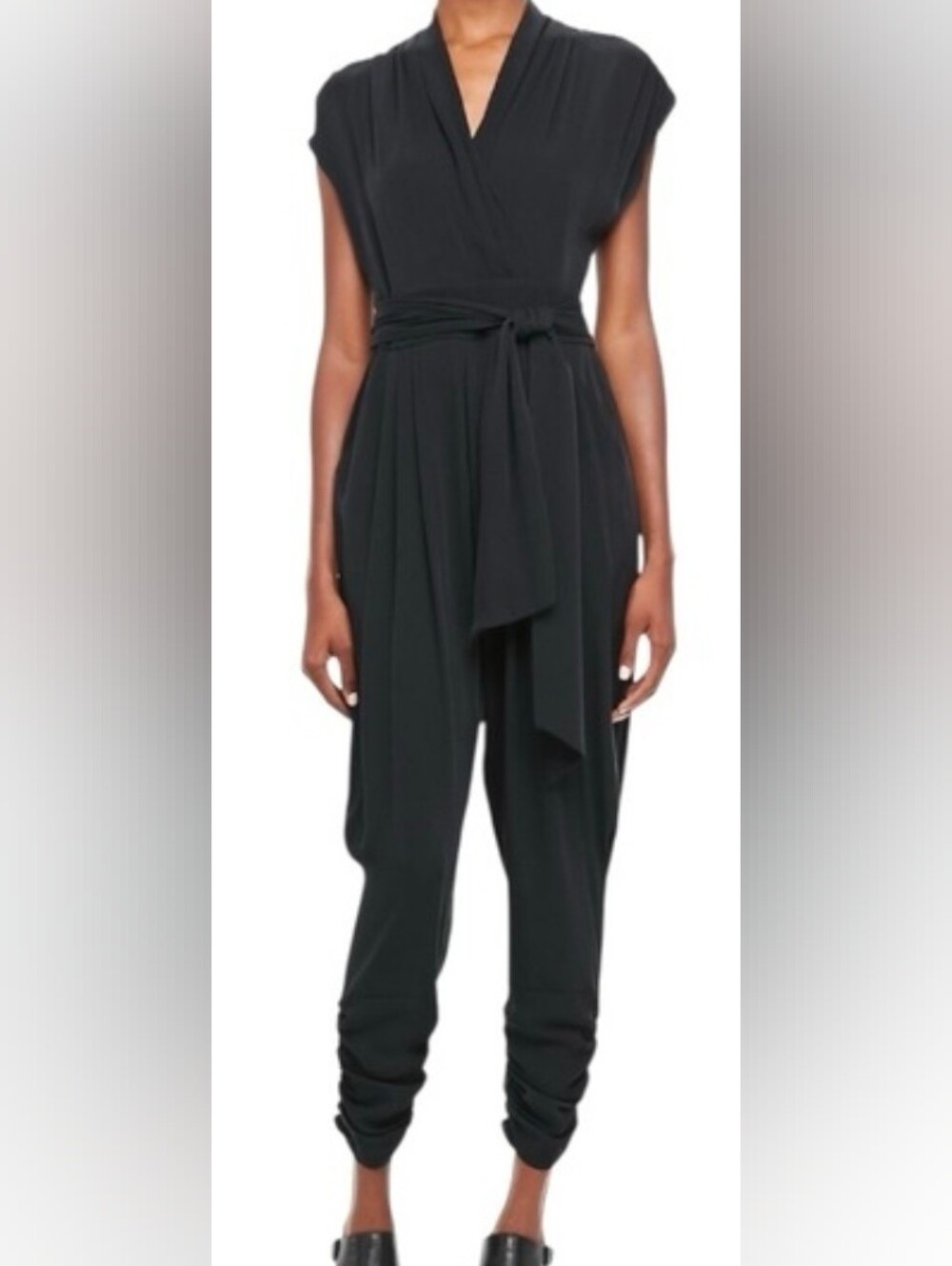 CATHERINE MALANDRINO FAVORITES Black Sleeveless Silk Jumpsuit Size 6